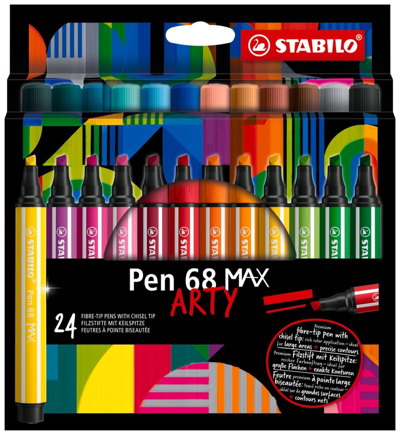 STABILO Premium Fiber-Tip Pen with Chisel Tip Pen 68 MAX - ARTY - Pack of 24 - Assorted Colors - Image 1